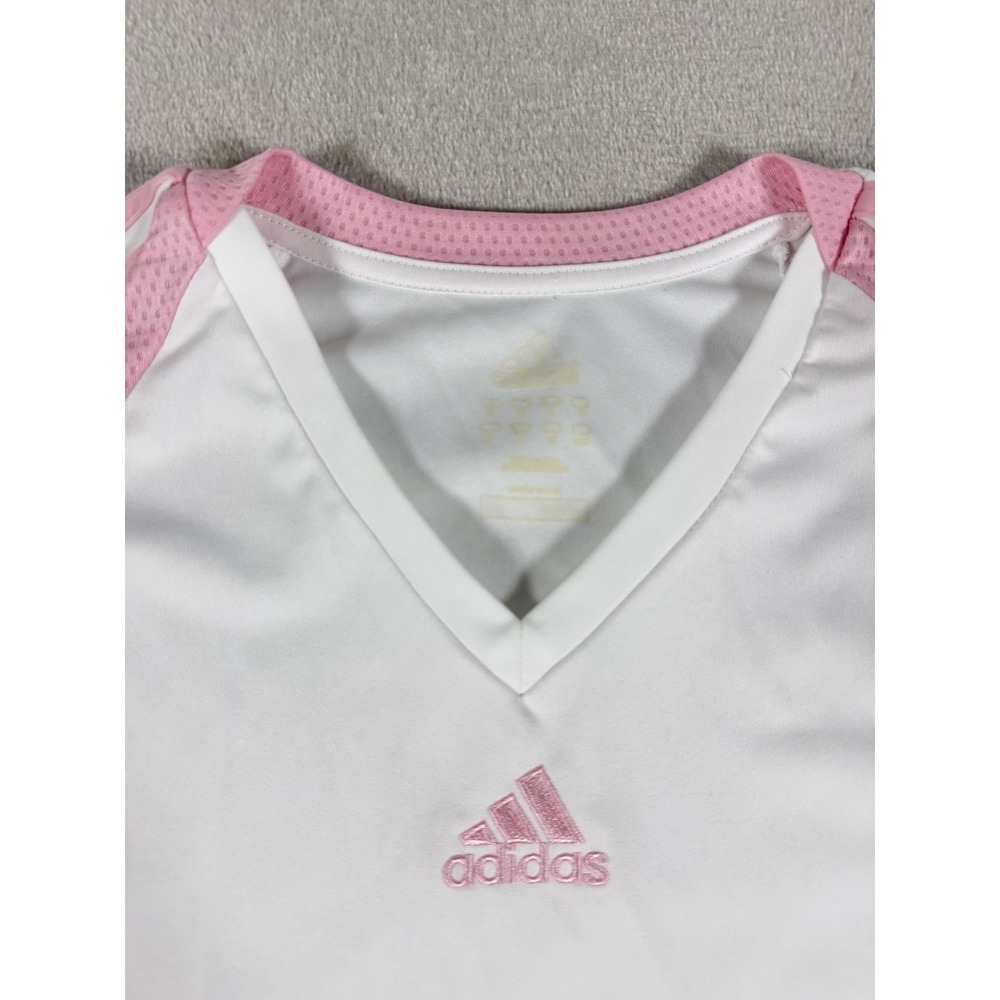 Vintage 2009 Adidas ClimaCool V-Neck Soccer Jersey White Pink Women's Size S - Picture 2 of 16